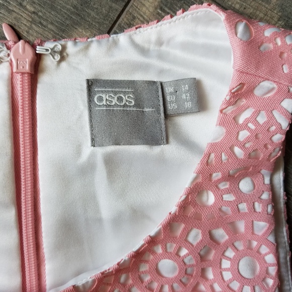 ASOS Pink Laser Cut Fit ‘N Flair Dress - Picture 3 of 8
